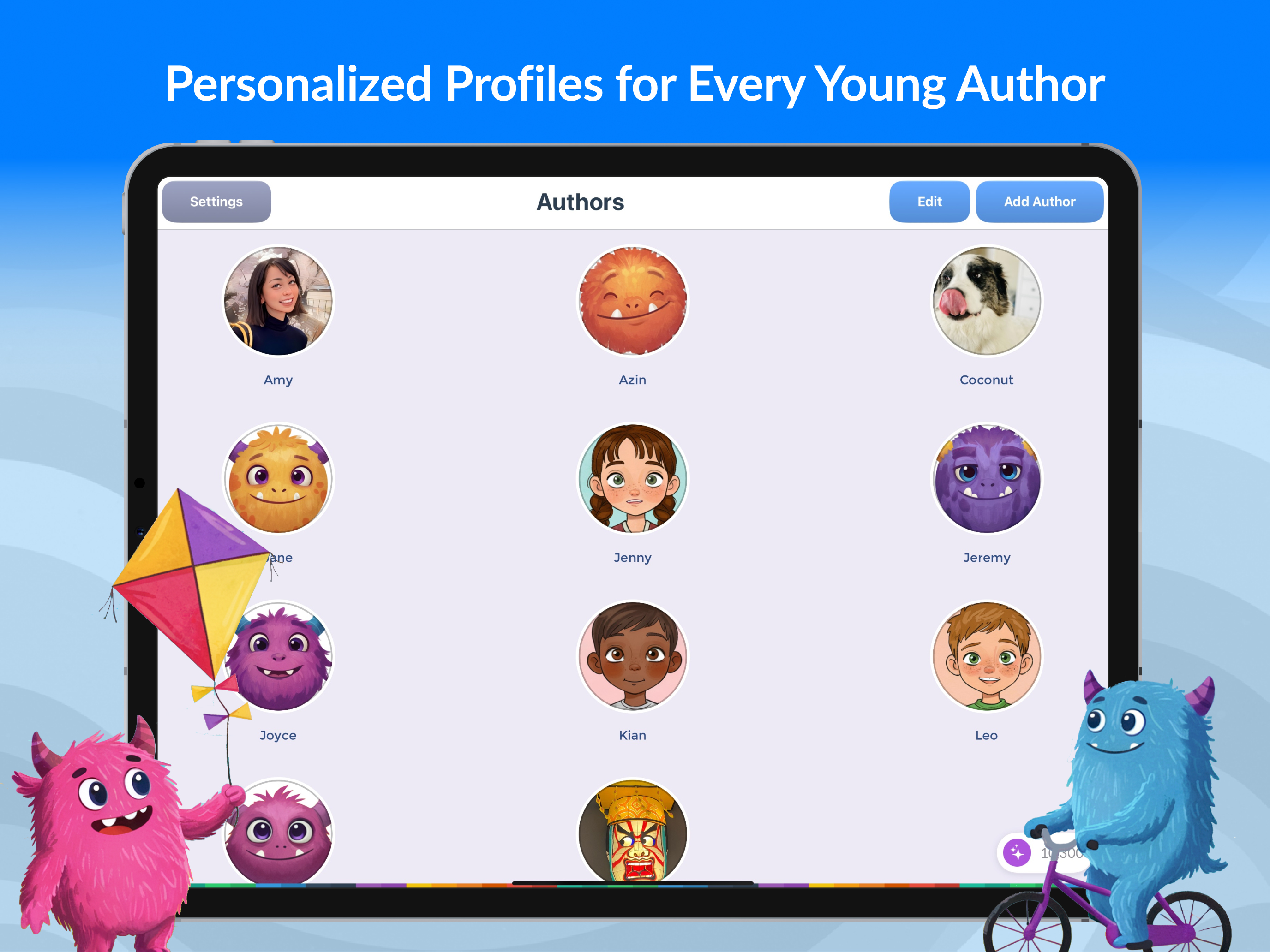 Separate authors with their own libraries and fully customized for the child's needs